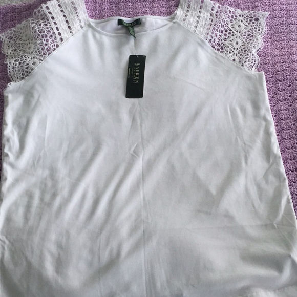Lauren Ralph Lauren Tops - NWT LAUREN RALPH LAUREN WHITE TEE LACE 2X